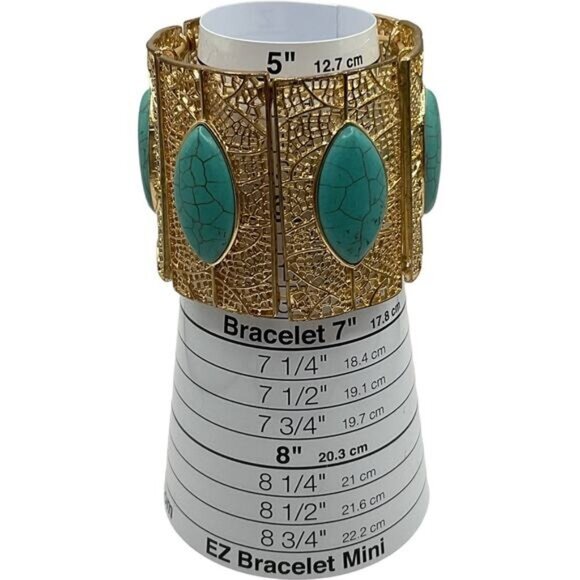 Gold-Tone Chunky Cuff Bracelet With Turquoise Stones - Picture 2 of 4